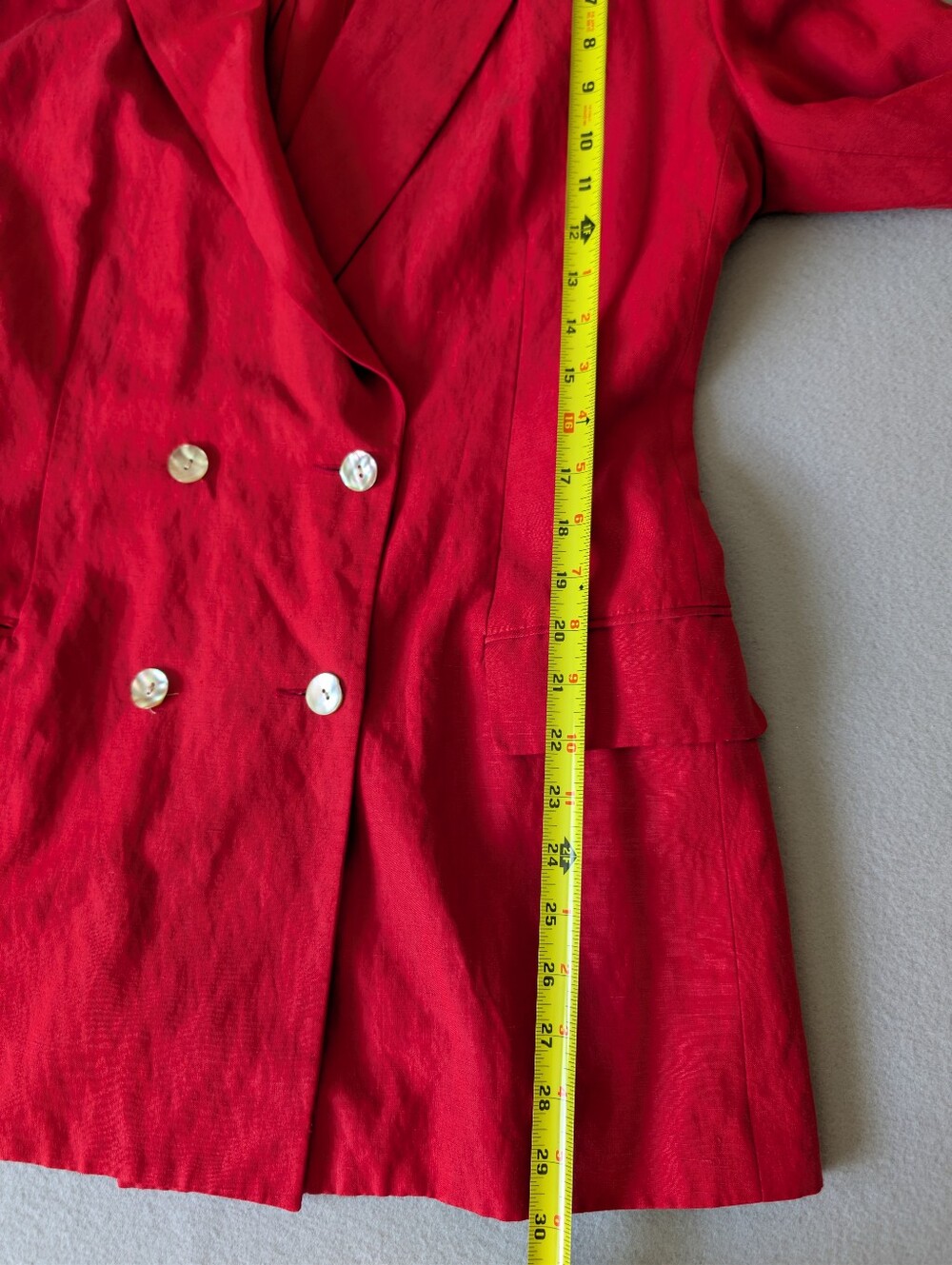 Vintage Red Silk Linen Tailored Blazer Jacket Shoulder Pads Buttons Sz 12 image 10
